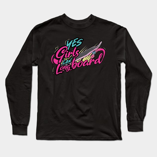 Longboard Skating Girl Long Sleeve T-Shirt by KAWAIITEE